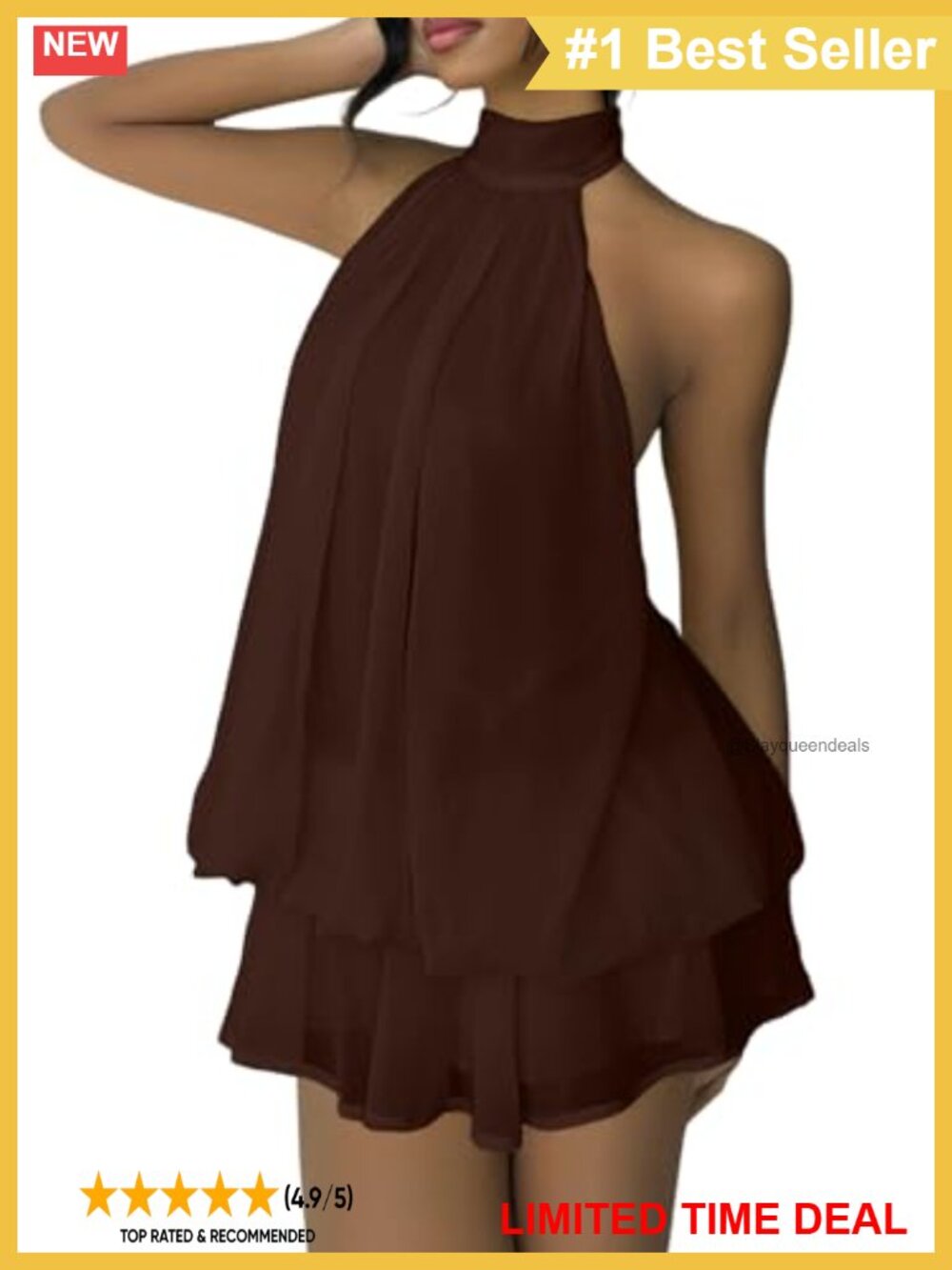 Women's Chiffon Halter Flowy Ruffle Backless Mini Dress